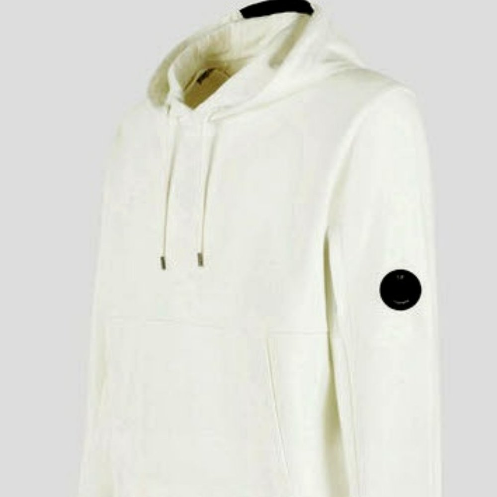 C.P. Company Diagonal Raised Fleece Hoodie (Gauze White) - Mens Medium